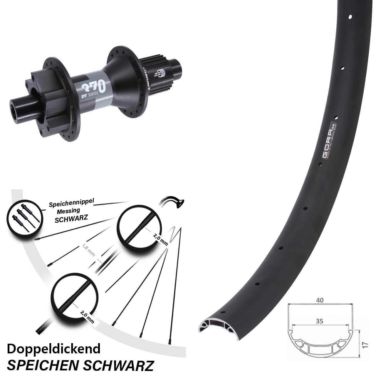 Disc Hinterrad 27,5 Zoll Gora 35 DT Swiss 370 Shimano Micro Spline 12x148