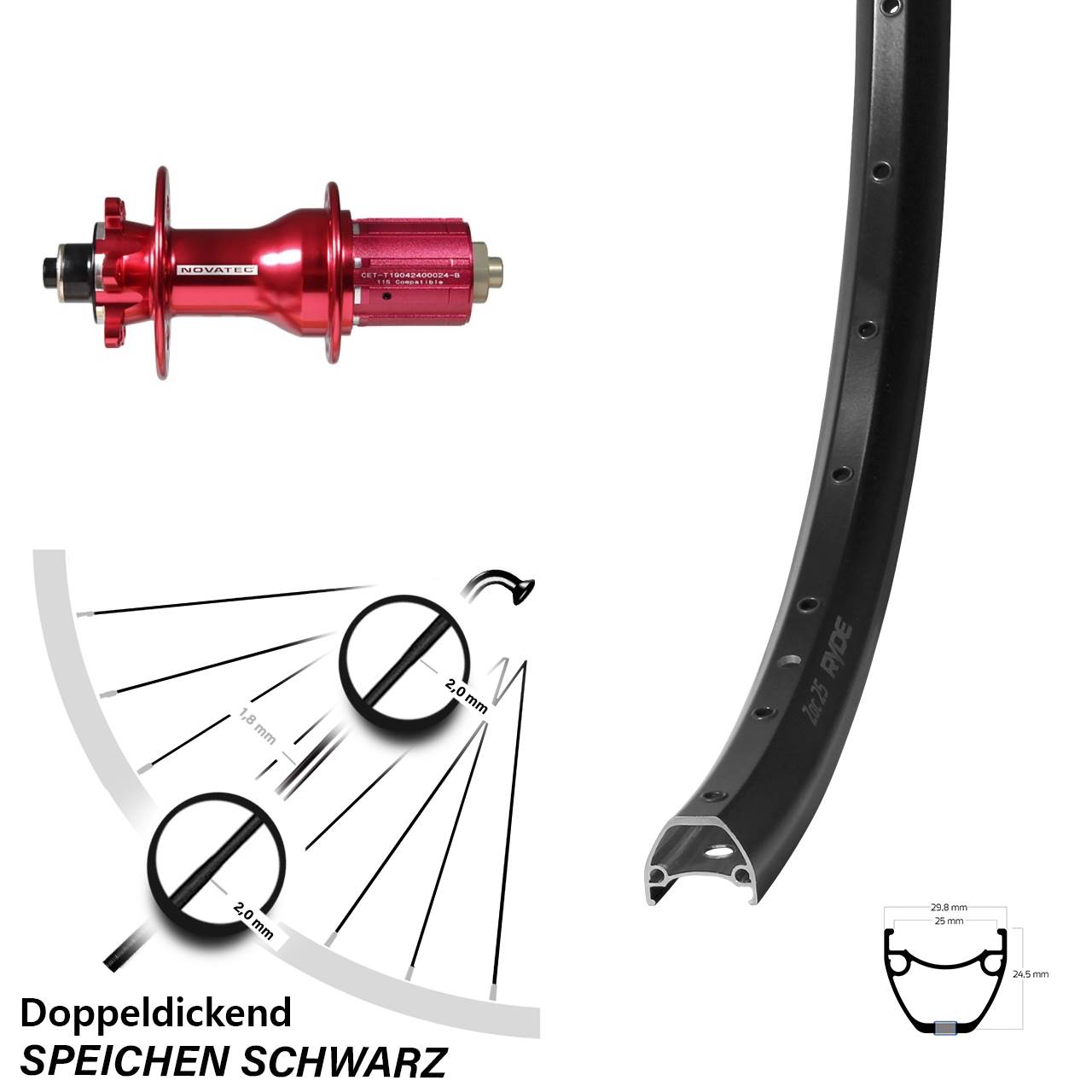Hinterrad 6-Loch 29 Zoll Ryde ZAC 25 Novatec D792SB 8-12 fach QR