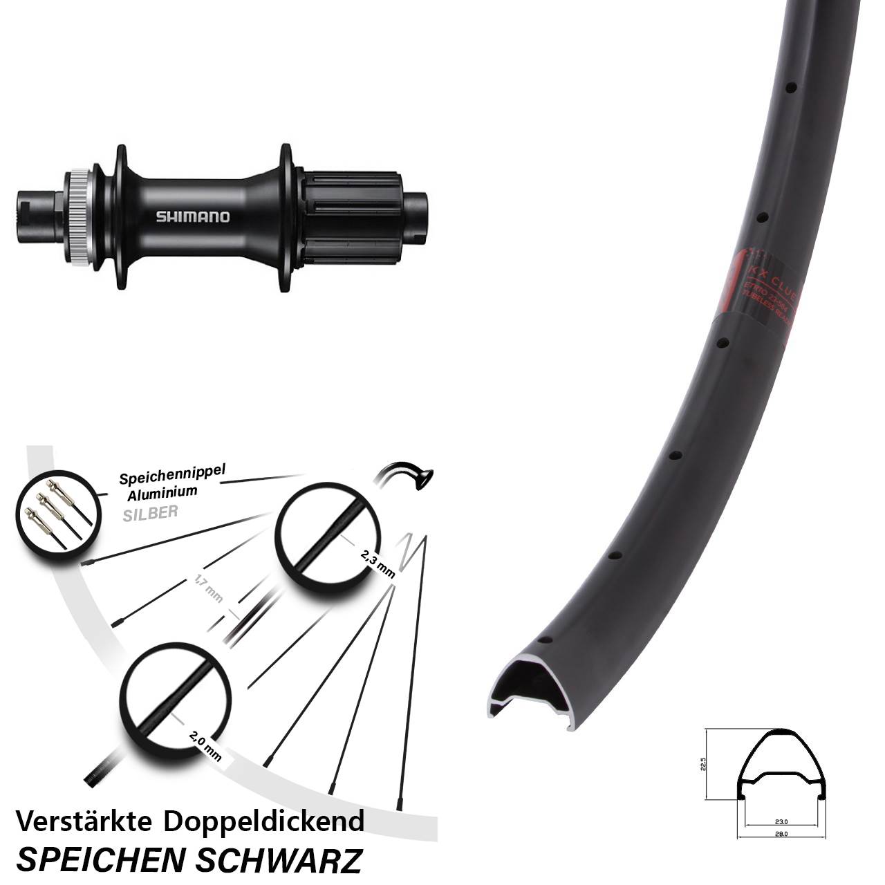 26 Zoll KX Clue Shimano FH-MT400 Disc Hinterrad 12x142 8-11 fach