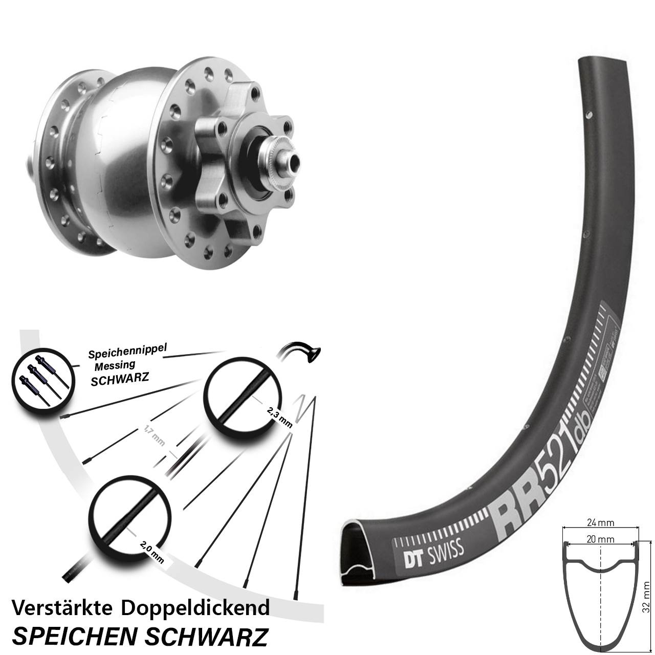 DT Swiss RR 521 SON 28 Zoll 6-Loch Nabendynamovorderrad für Schnellspanner