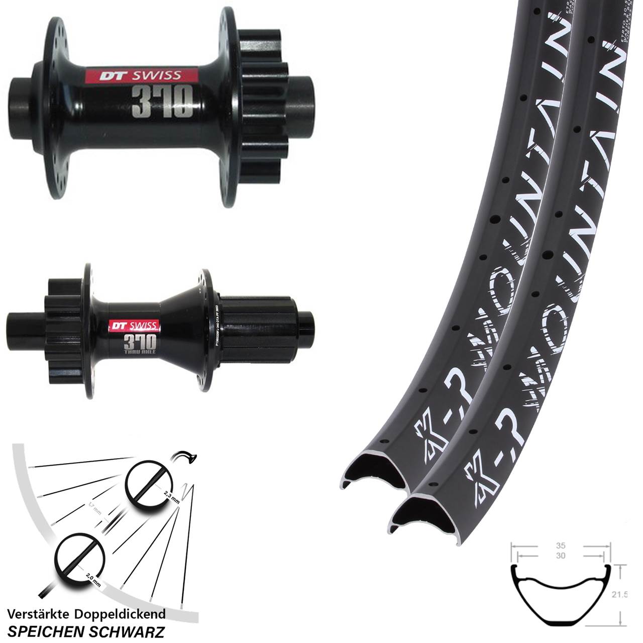 27,5 Zoll KX-R Mountain DT Swiss 370 Hybrid Disc Laufrad-Satz 15x100 12x142 8-11 fach H