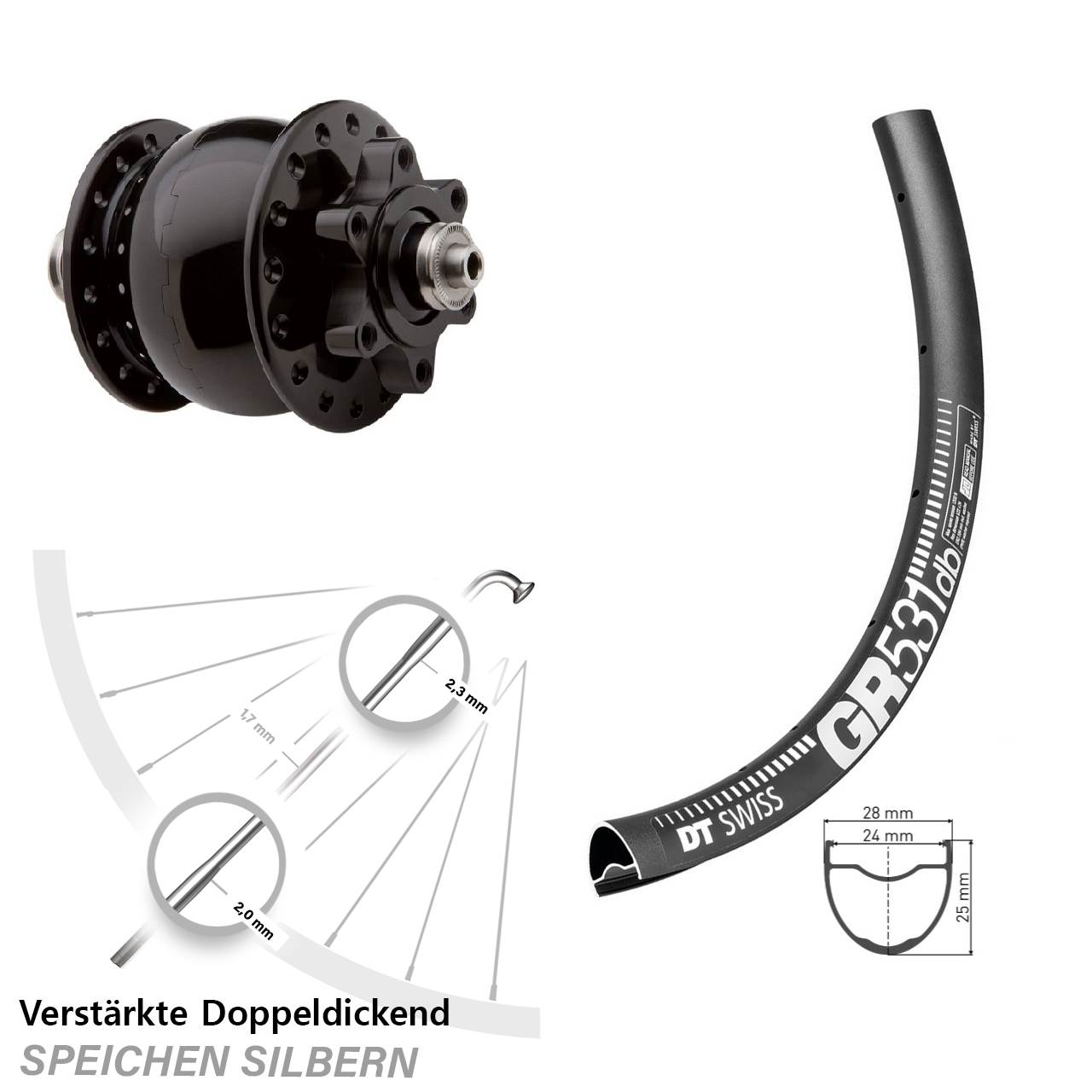27,5 Zoll DT Swiss GR531 SON 28 Disc Nabendynamolaufrad QR