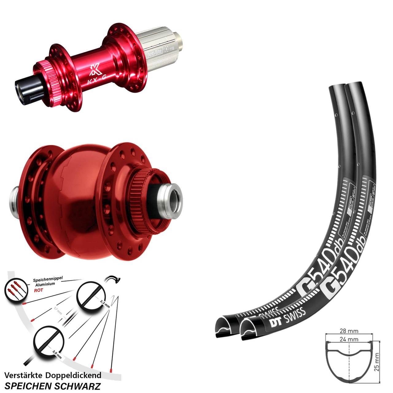 DT Swiss G 540 KX-G rot SON 28 650B Disc Laufradsatz 12x100/142 8-12 fach