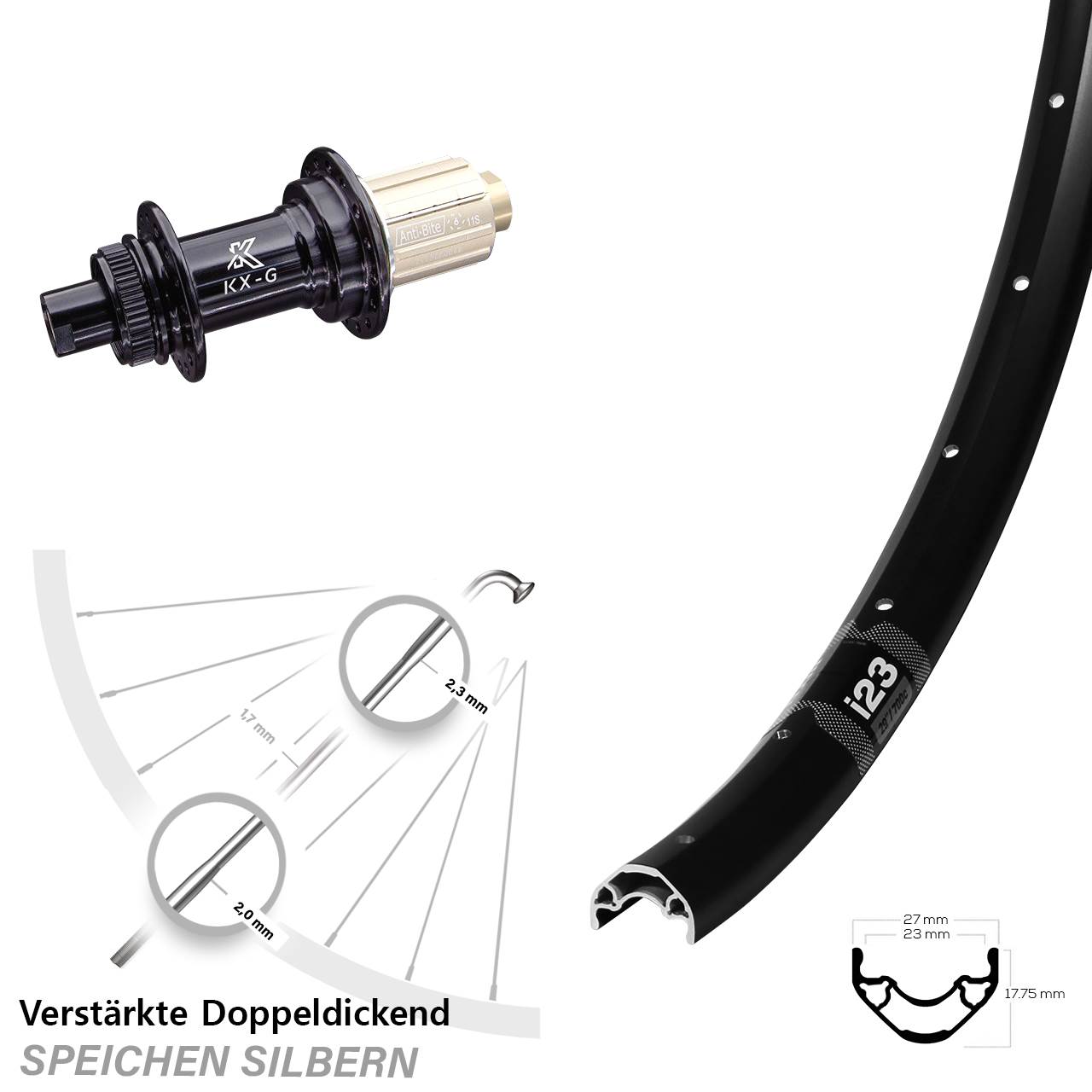 28-29 Zoll WTB i23 ST KX-G Disc Hinterrad 12x142 8-12 fach