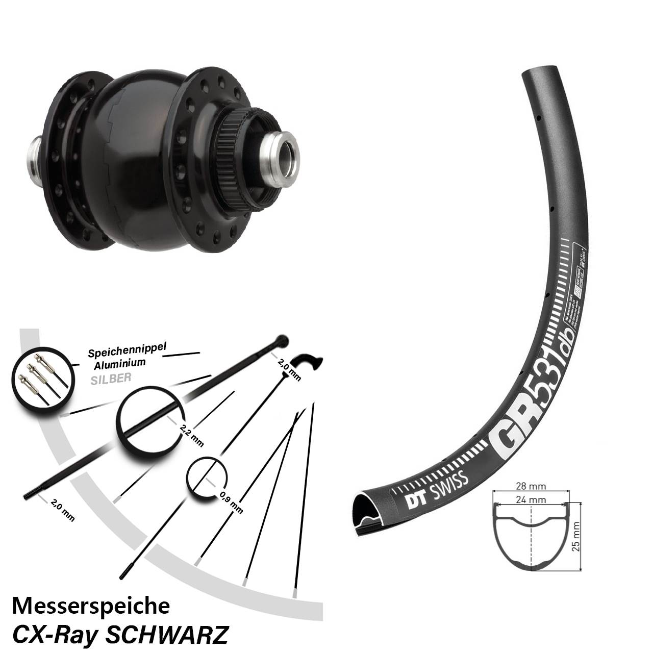 SON delux DT Swiss GR 531 28-29 Zoll Disc Laufrad mit Nabendynamo 12x100 CX-Ray