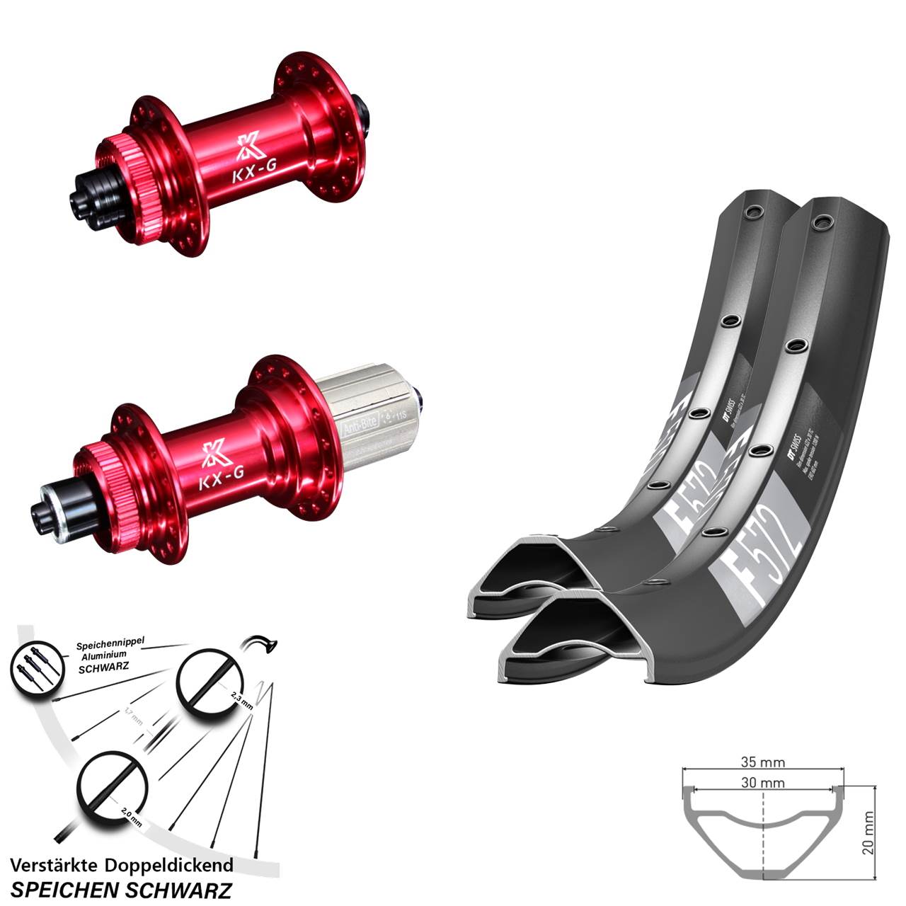 Disc Laufradsatz für Schnellspanner 29 Zoll DT Swiss F572 KX-G rot 8-12 fach HG