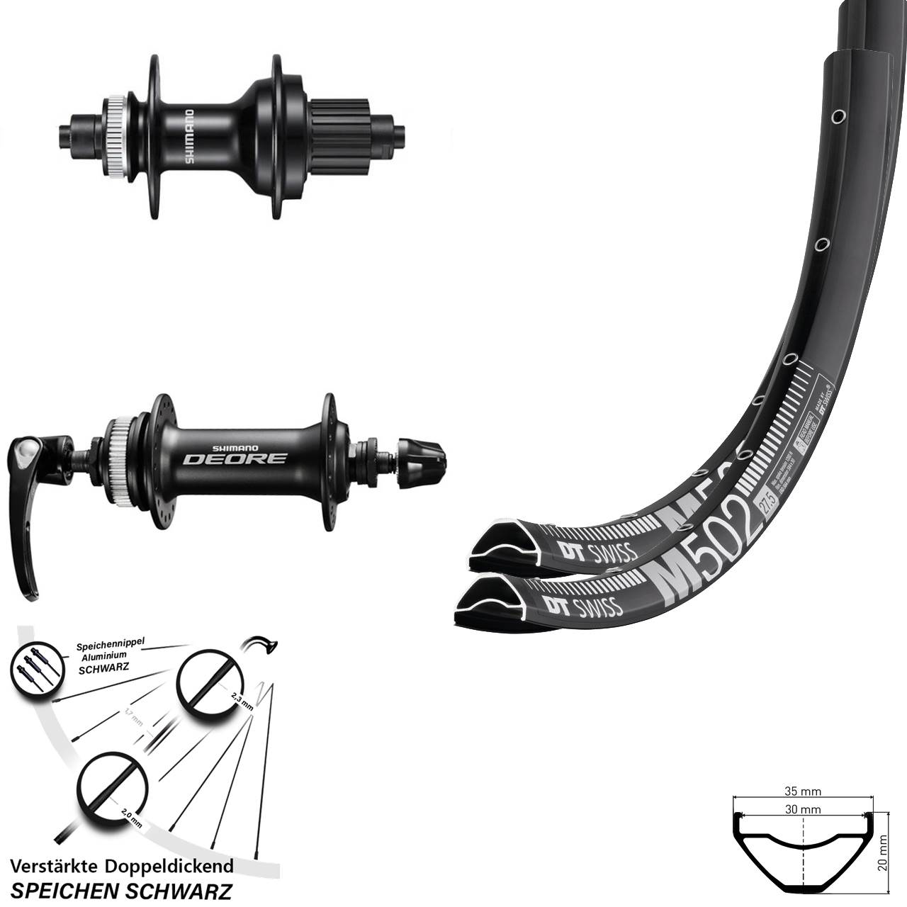 DT Swiss M 502 Shimano Deore MT500 29 Zoll Laufradsatz Centerlock QR Micro Spline
