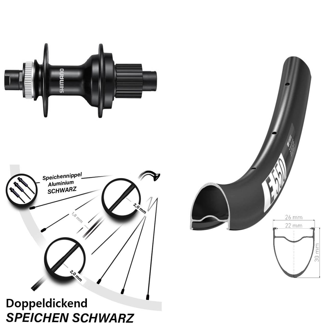 Hinterrad Centerlock 12x142 28 Zoll DT Swiss E 550 Shimano FH-MT510 Shimano Micro Spline