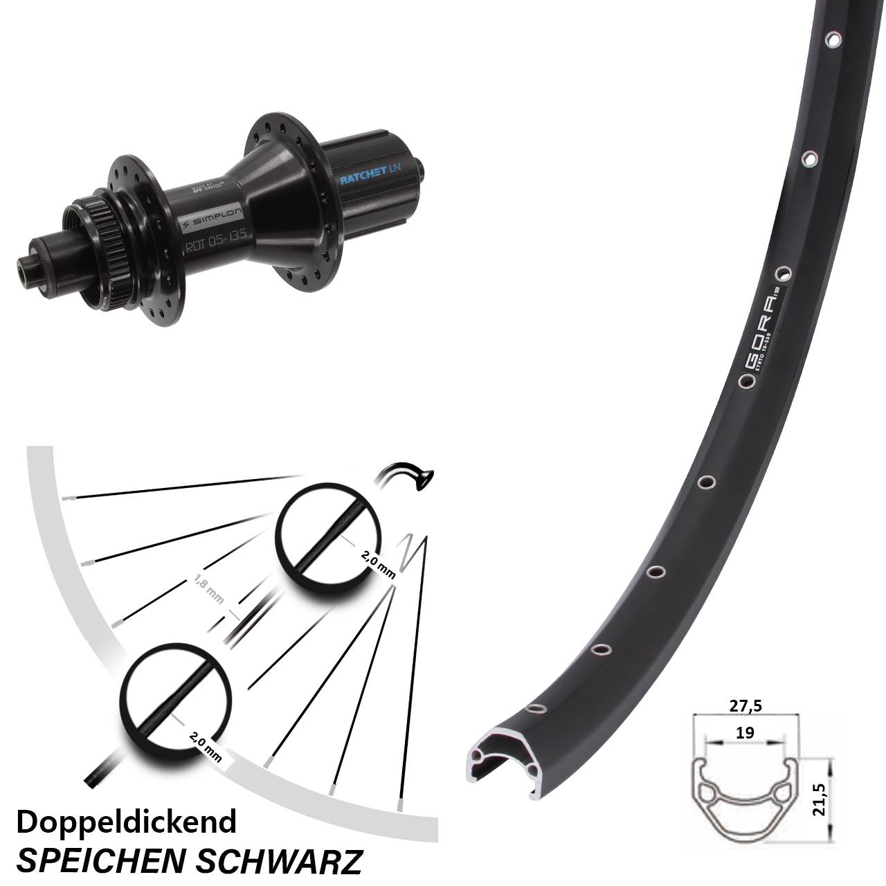 Gora 19 DT Swiss 370 Hybrid 27,5 Zoll Hinterrad Centerlock 8-11 fach QR
