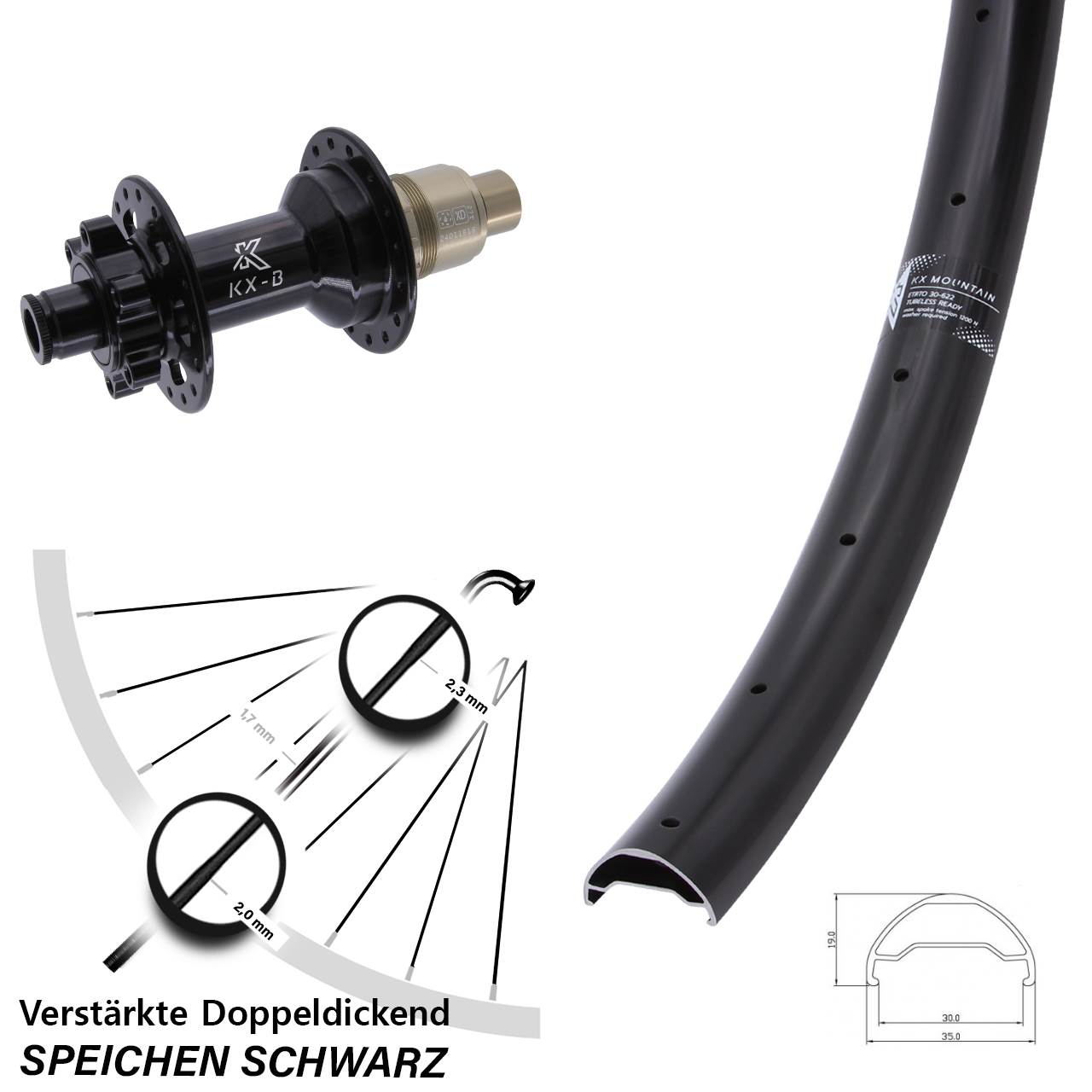 Boost Hinterrad 6-Loch 12x148 29 Zoll KX-B Mountain XD