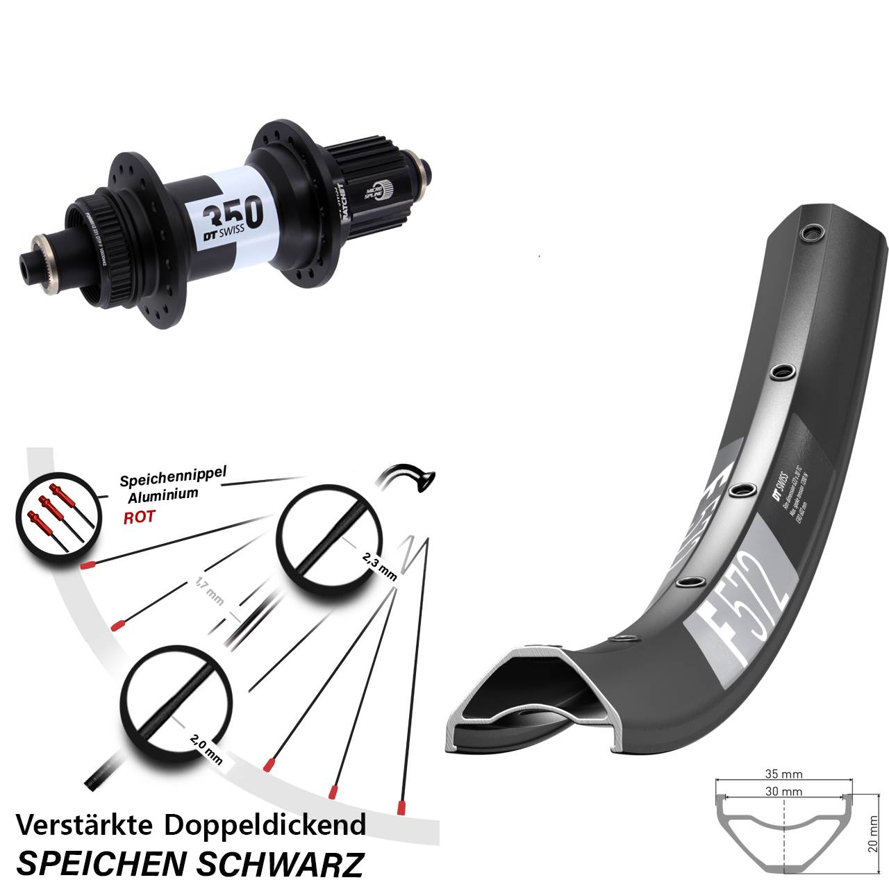 650B DT Swiss F572-350 Ratchet 36 Disc Hinterrad für Schnellspanner Micro Spline