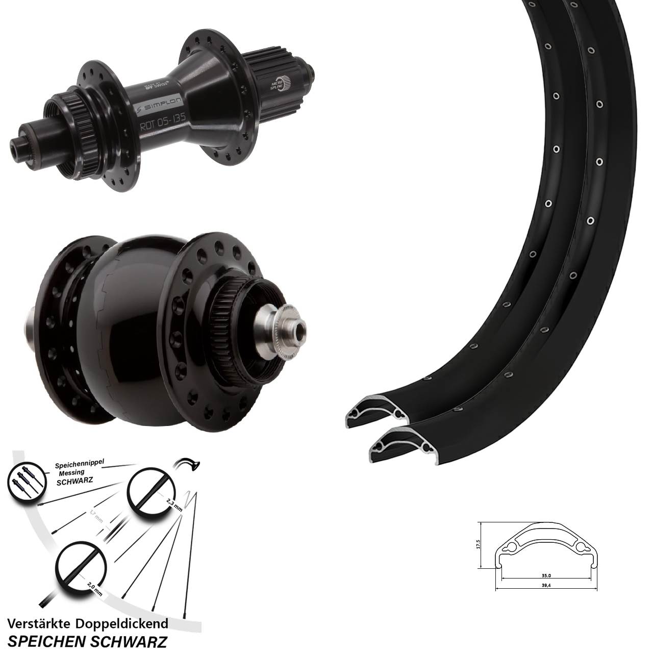 Laufradsatz Centerlock QR 29 Zoll Ryde Disc 35 DT Swiss 370 Hybrid SON delux Micro Spline