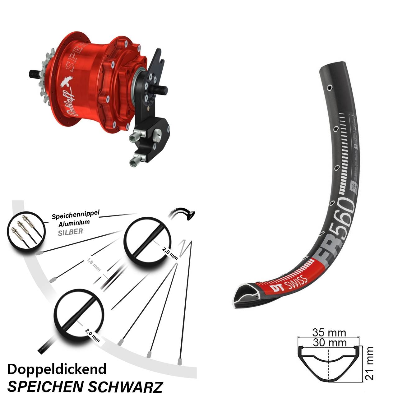 26 Zoll DT Swiss FR 560 Rohloff Speedhub TS DB OEM2 rot