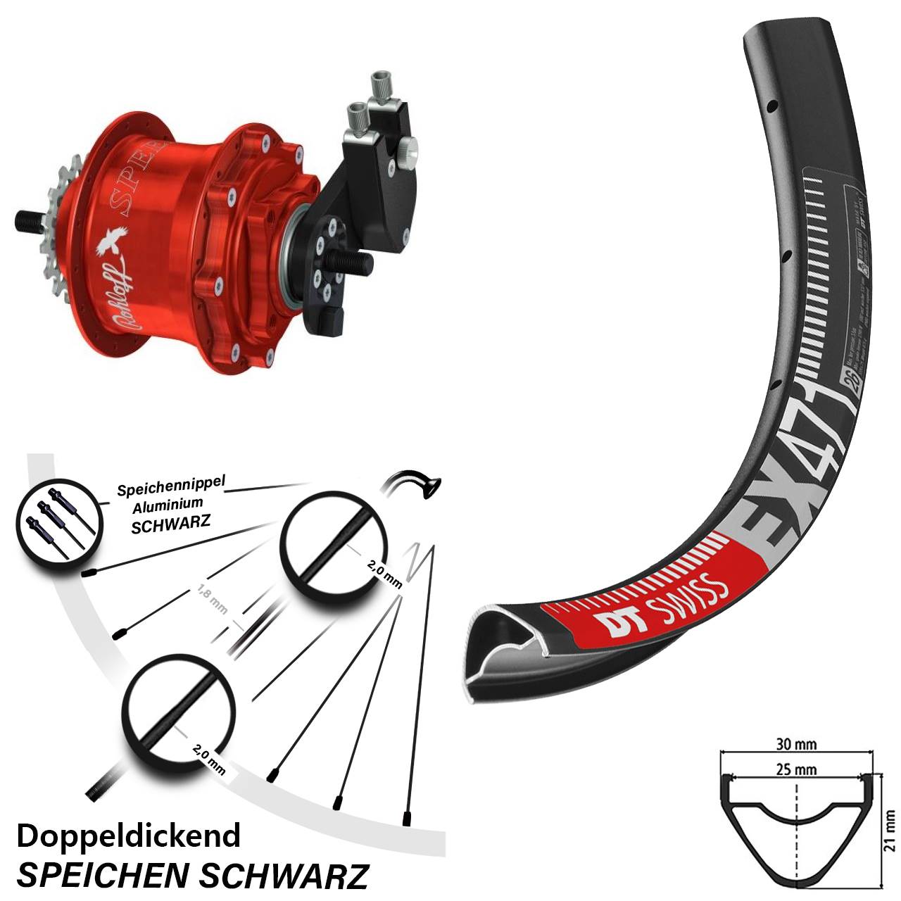 26 Zoll DT Swiss EX 471 Rohloff Speedhub TS DB OEM rot