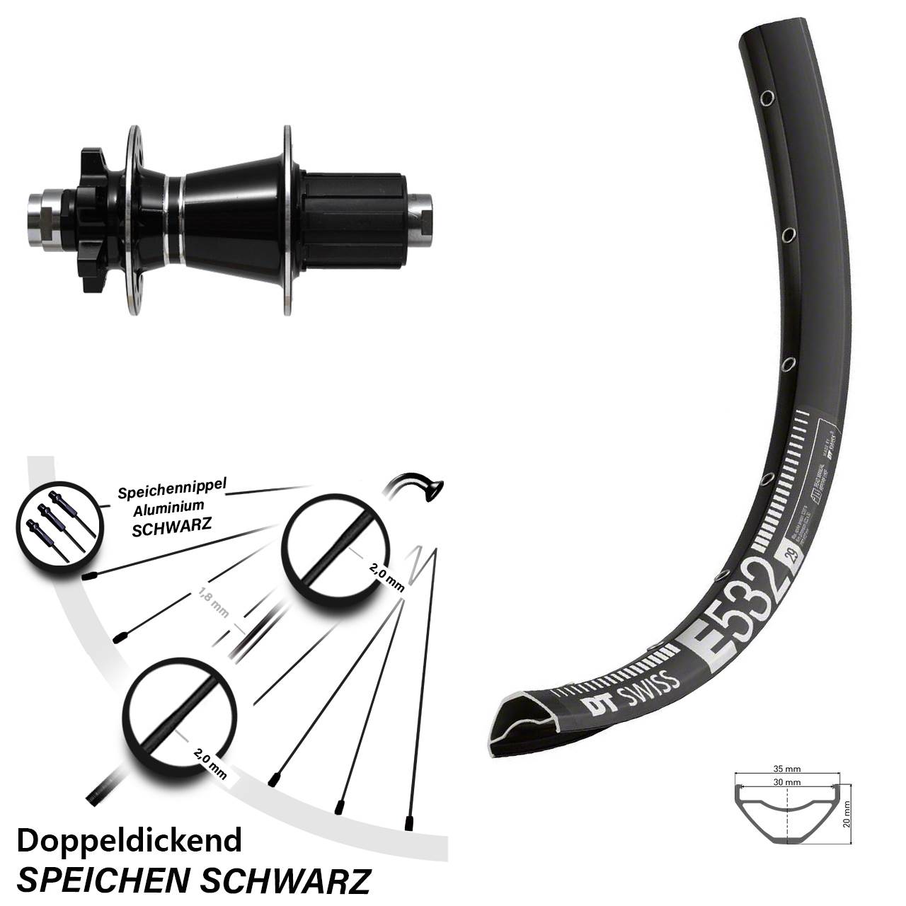 6-Loch Hinterrad 27,5 Zoll DT Swiss E 532 Formula GDC-1528 8-11 fach 12x142