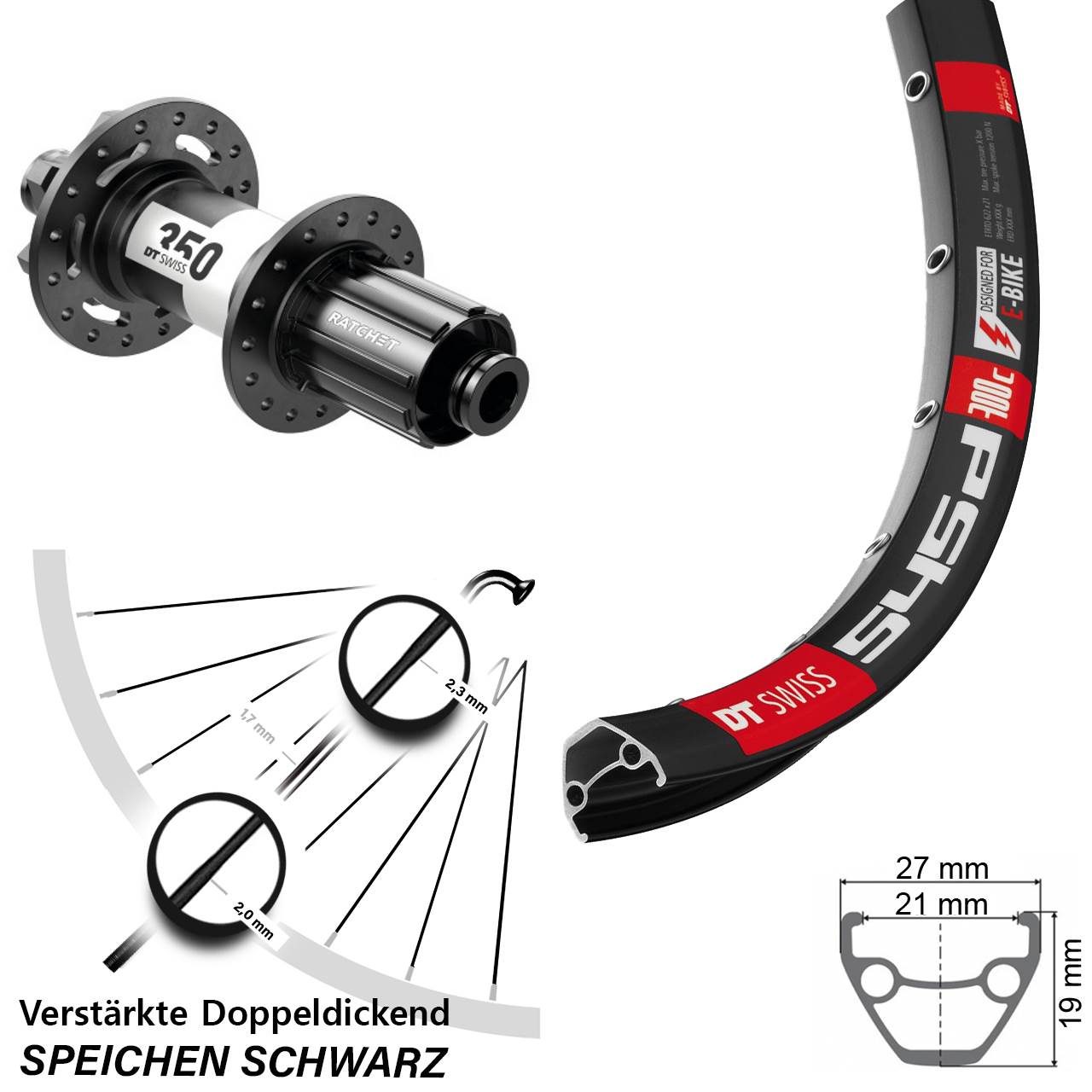 26 Zoll DT Swiss 545d-350 Hinterrad 6-Loch 12x142 8-11 fach HG