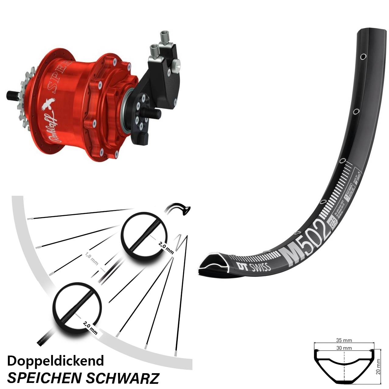 DT Swiss M 502 Rohloff Speedhub 500/14 TS DB OEM rot 29 Zoll Disc Hinterrrad
