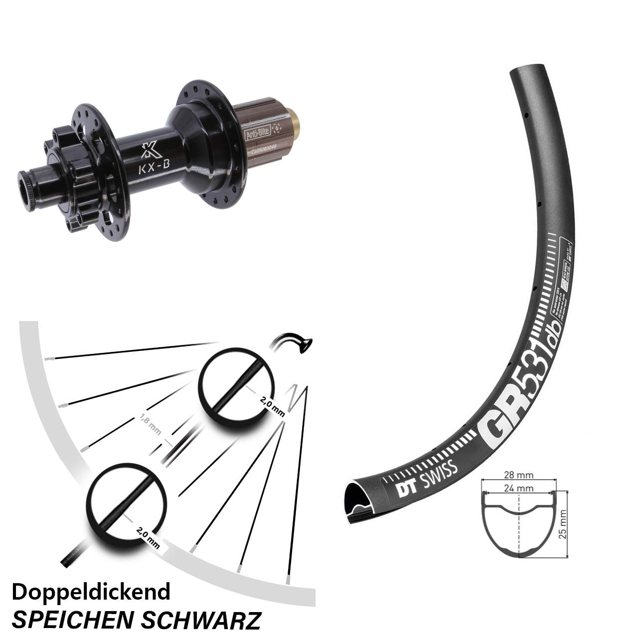 Hinterrad 6-Loch 12x148 28 Zoll DT Swiss GR531 KX-B 8-11 fach