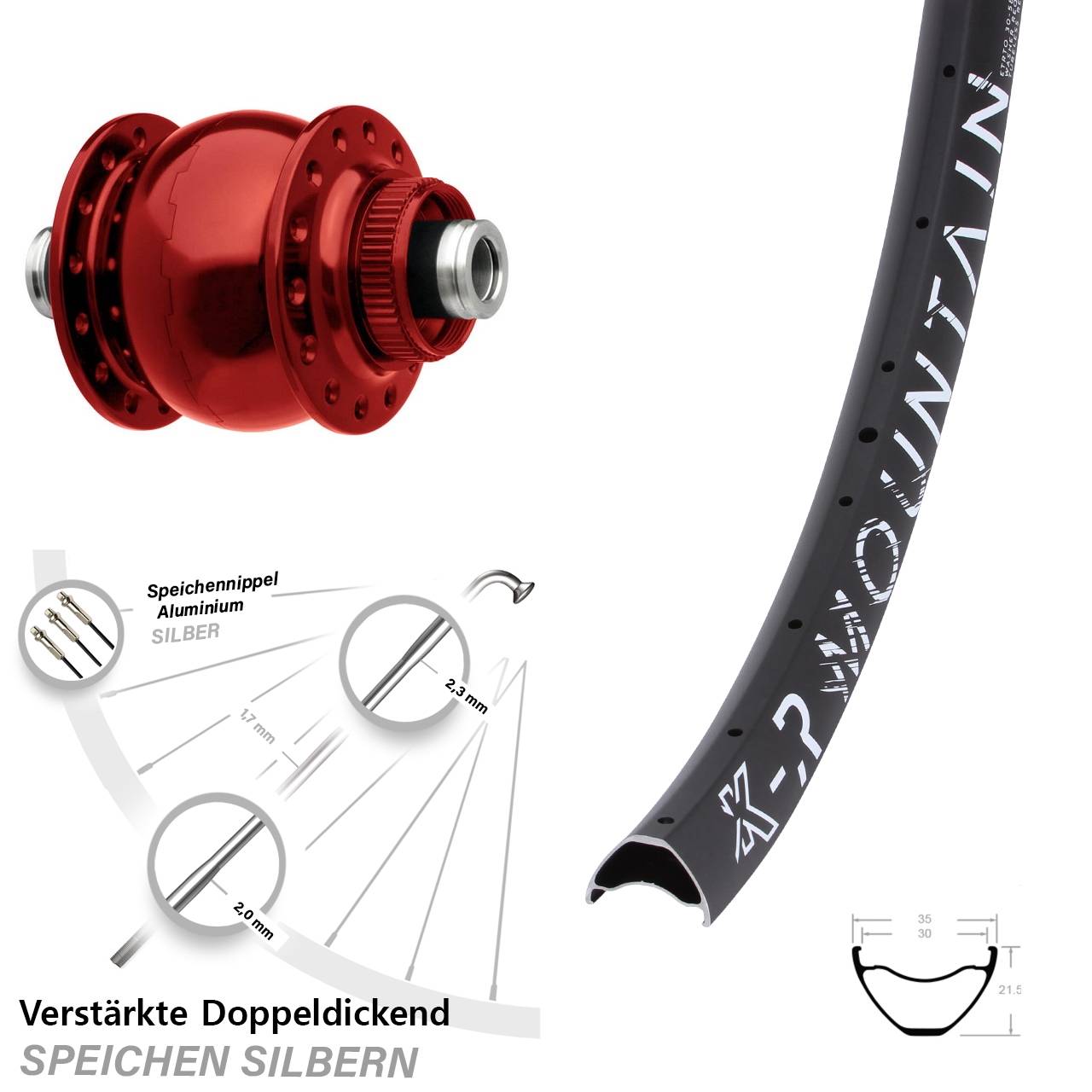 SON 28 rot KX-R Mountain 29 Zoll Nabendynamovorderrad Centerlock 12x100
