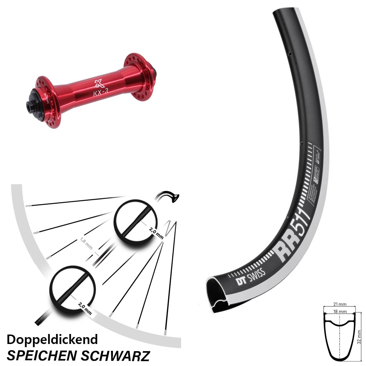 DT Swiss RR 511 KX-R 28 Zoll Vorderrad für Schnellspanner