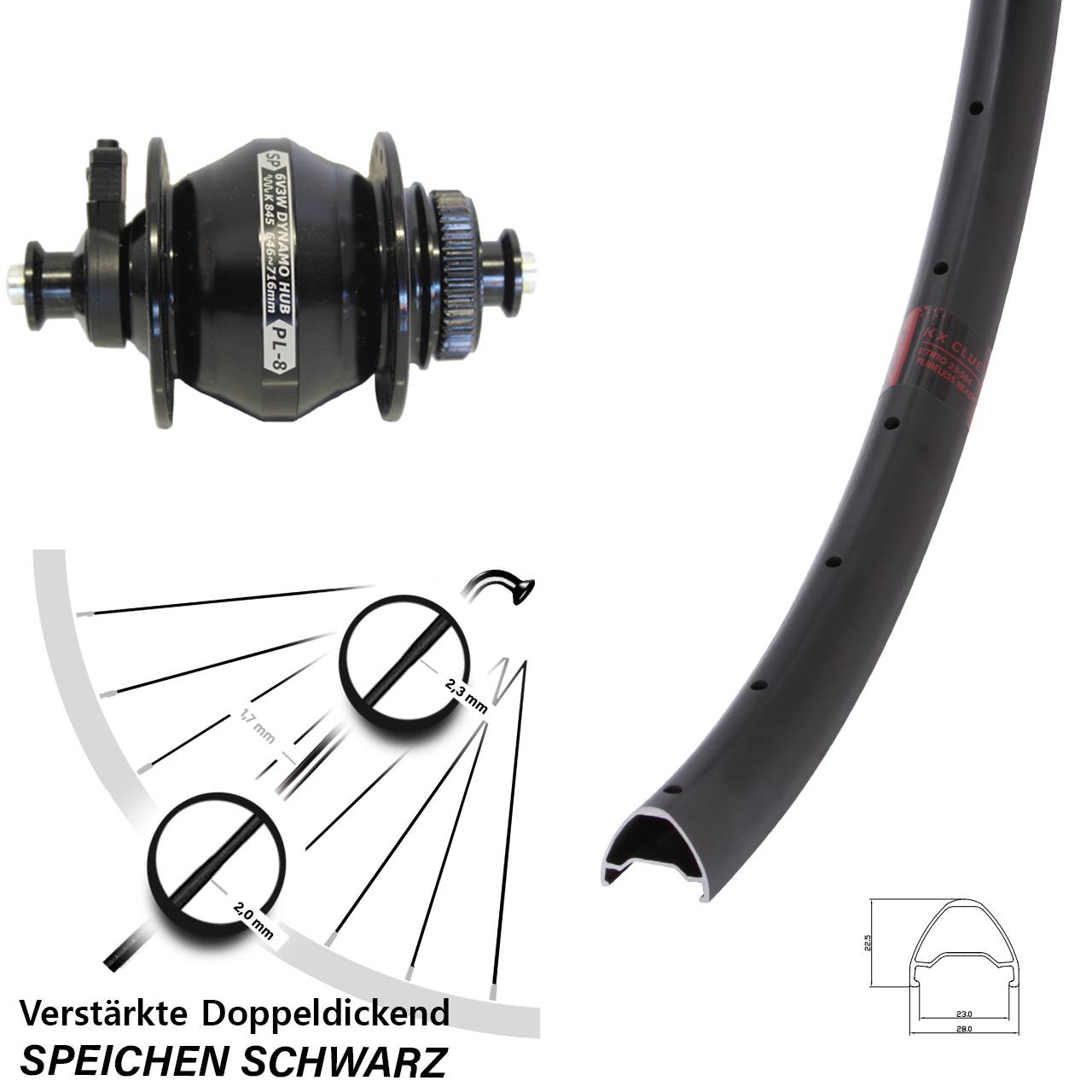 Disc Vorderrad mit Nabendynamo für Schnellspanner 28 Zoll KX Clue Shutter Precision PL-8