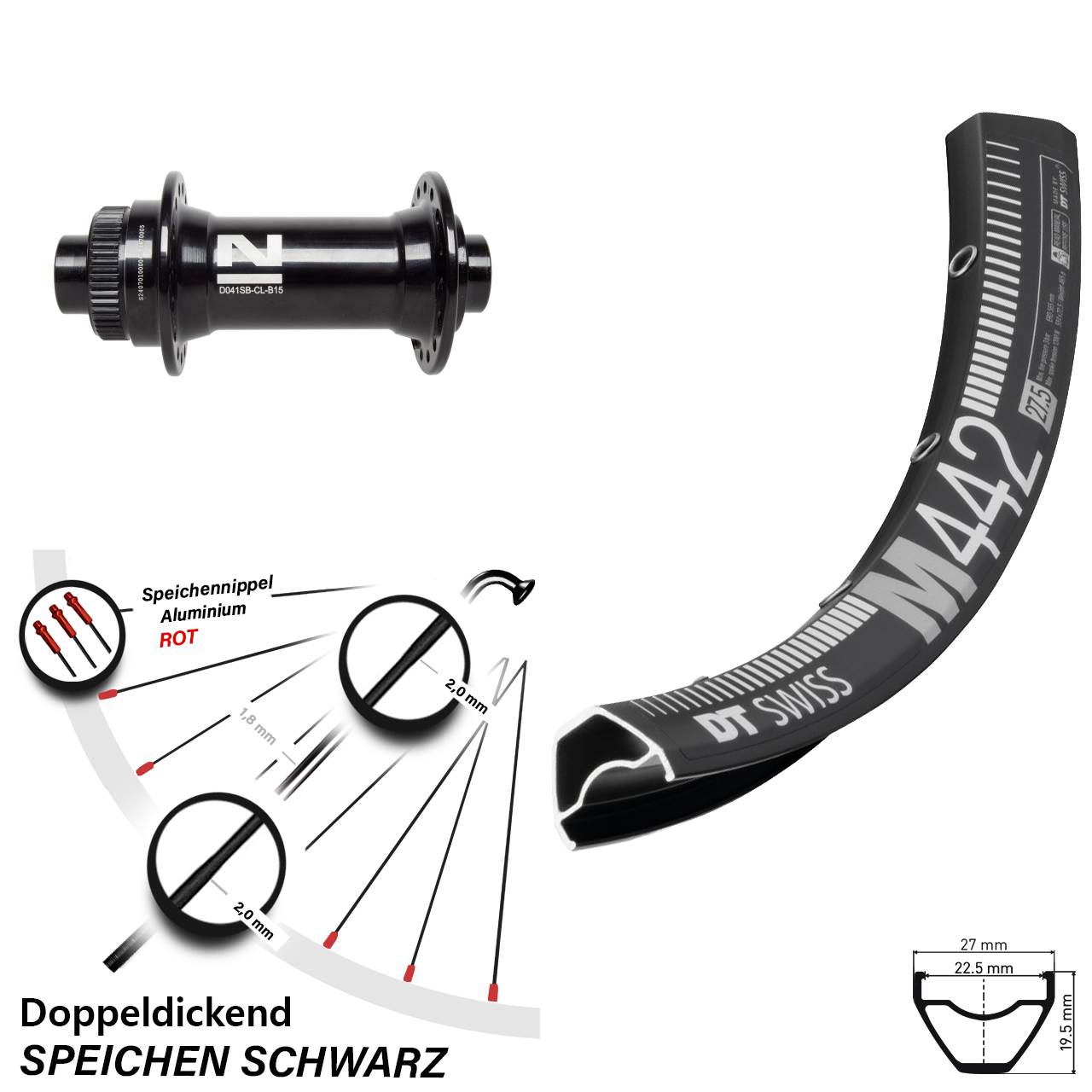 29 Zoll DT Swiss M 442 Novatec D041 Disc Vorderrad 15x110 Boost