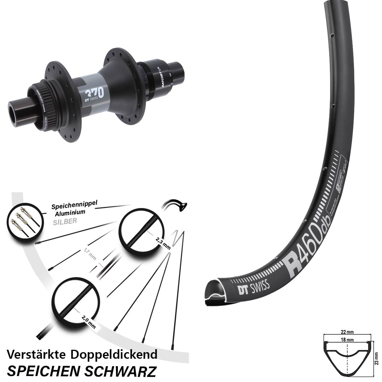 Hinterrad Centerlock 12x142 28 Zoll DT Swiss R 460-370 SRAM XDR