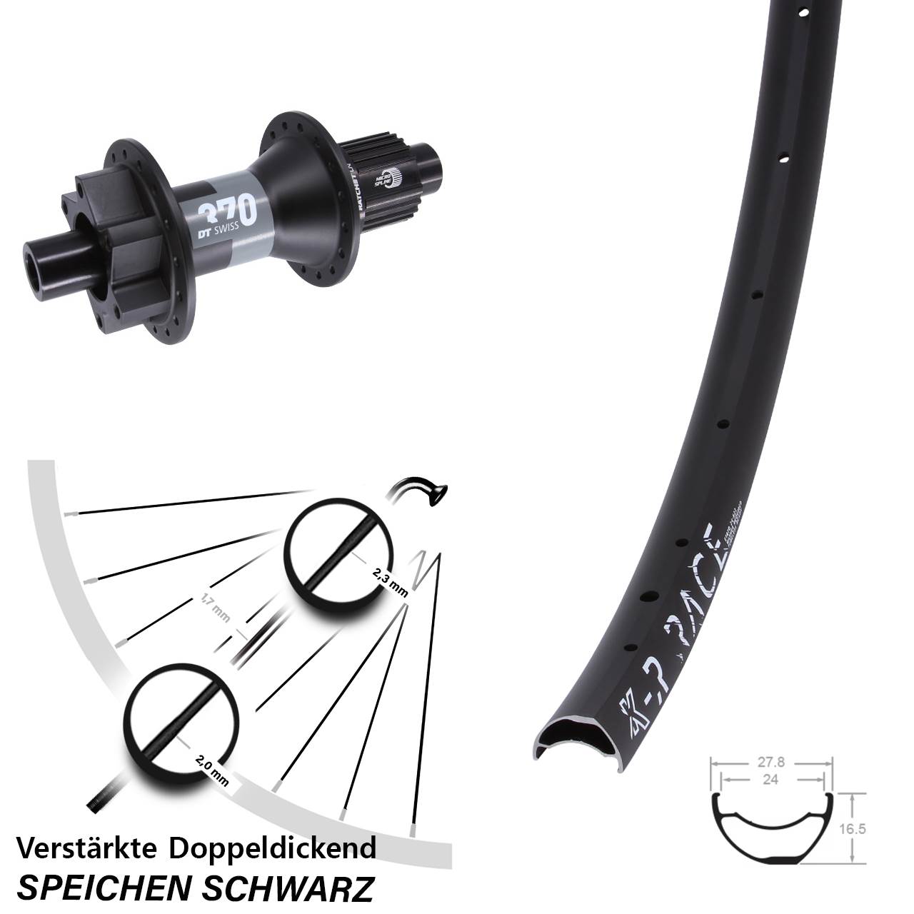 Disc Hinterrad 28 Zoll KX-R Race DT Swiss 370 Micro Spline 12x148