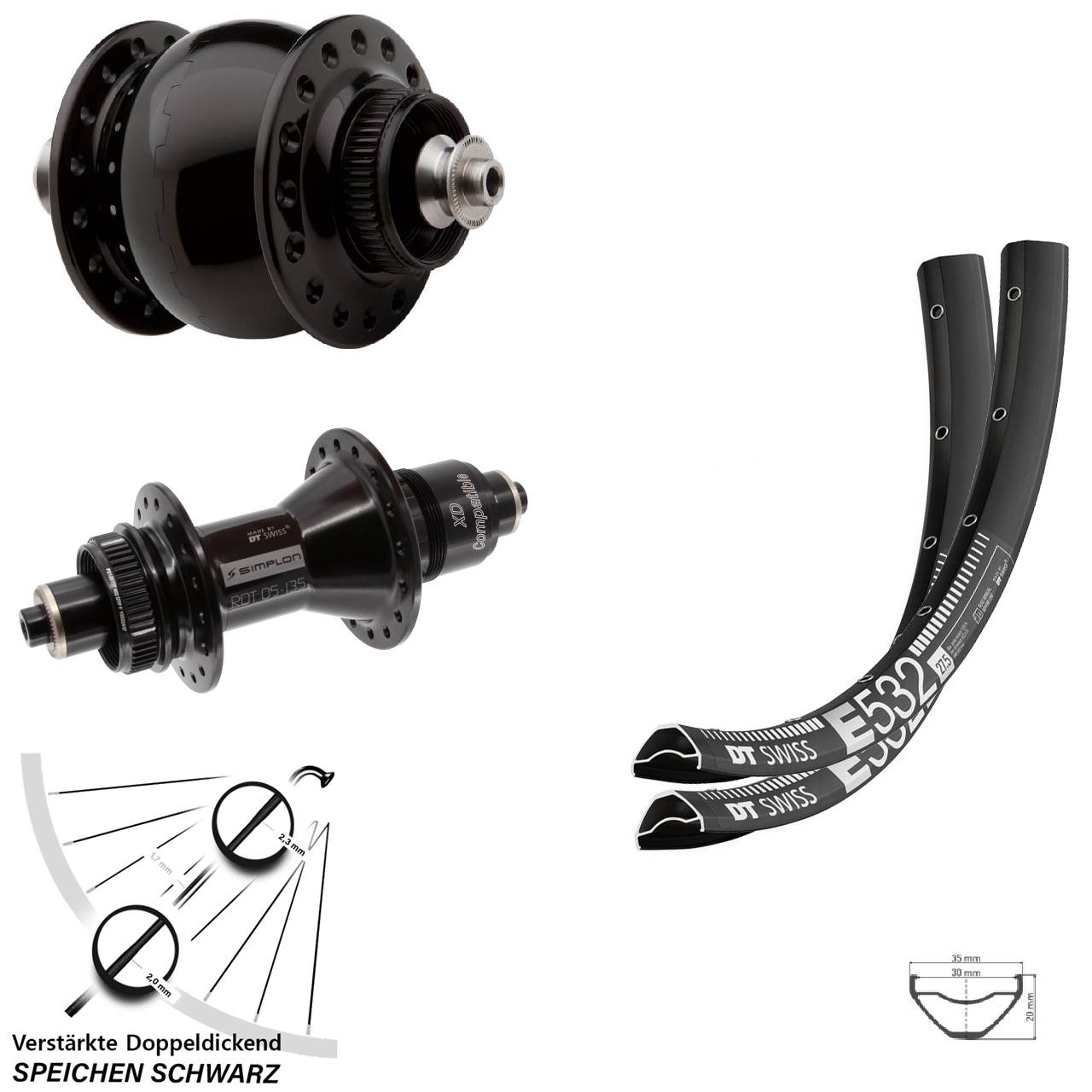 DT Swiss E532 370 SON 28 29 Zoll Laufradsatz Centerlock QR XD