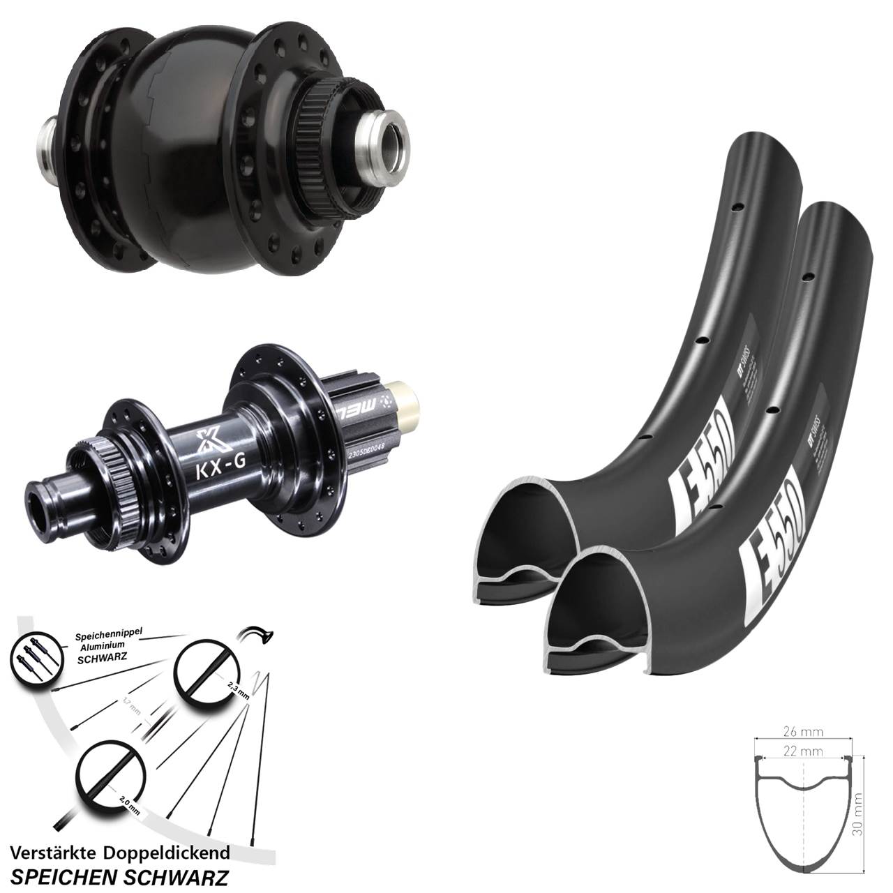DT Swiss E550 KX-G SON delux 28 Zoll Disc Laufrad-Satz 12x100/142 Campagnolo N3W