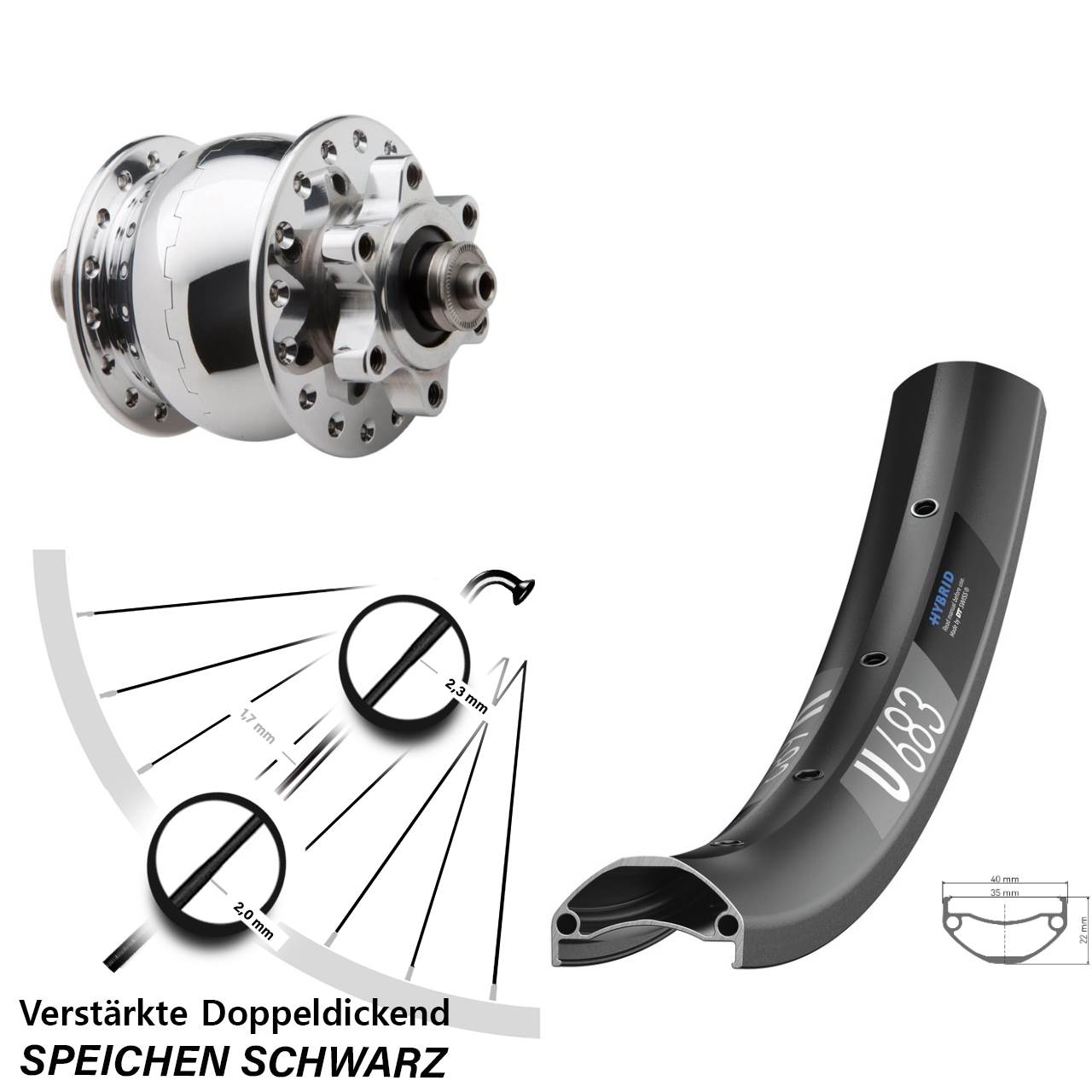 6-Loch Vorderrad mit Nabendynamo für Schnellspanner 27,5 Zoll DT Swiss U 683 SON 28