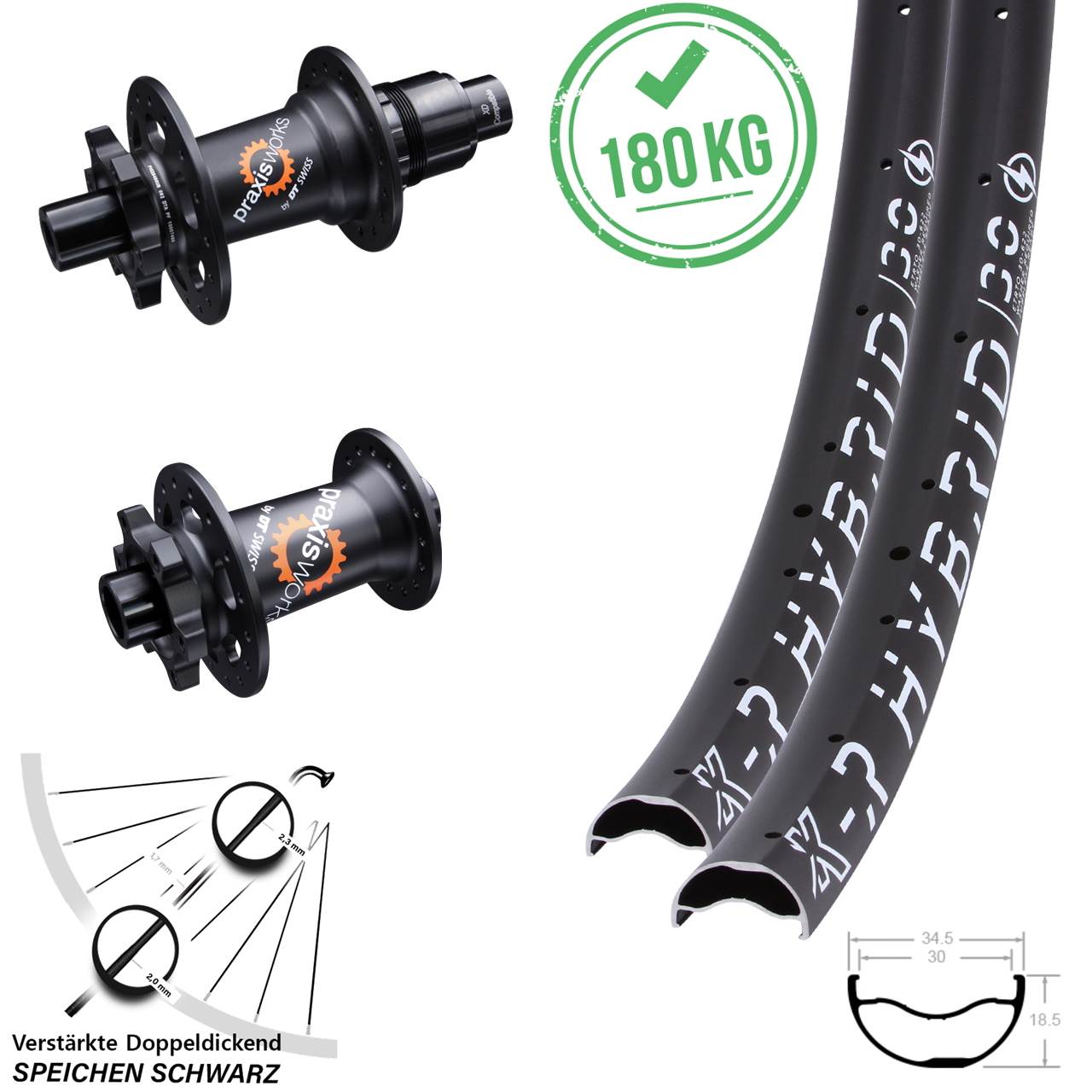 6-Loch Laufradsatz 12x100/142 29 Zoll KX-R Hybrid 30-350 DT Swiss 350 SL SRAM XD