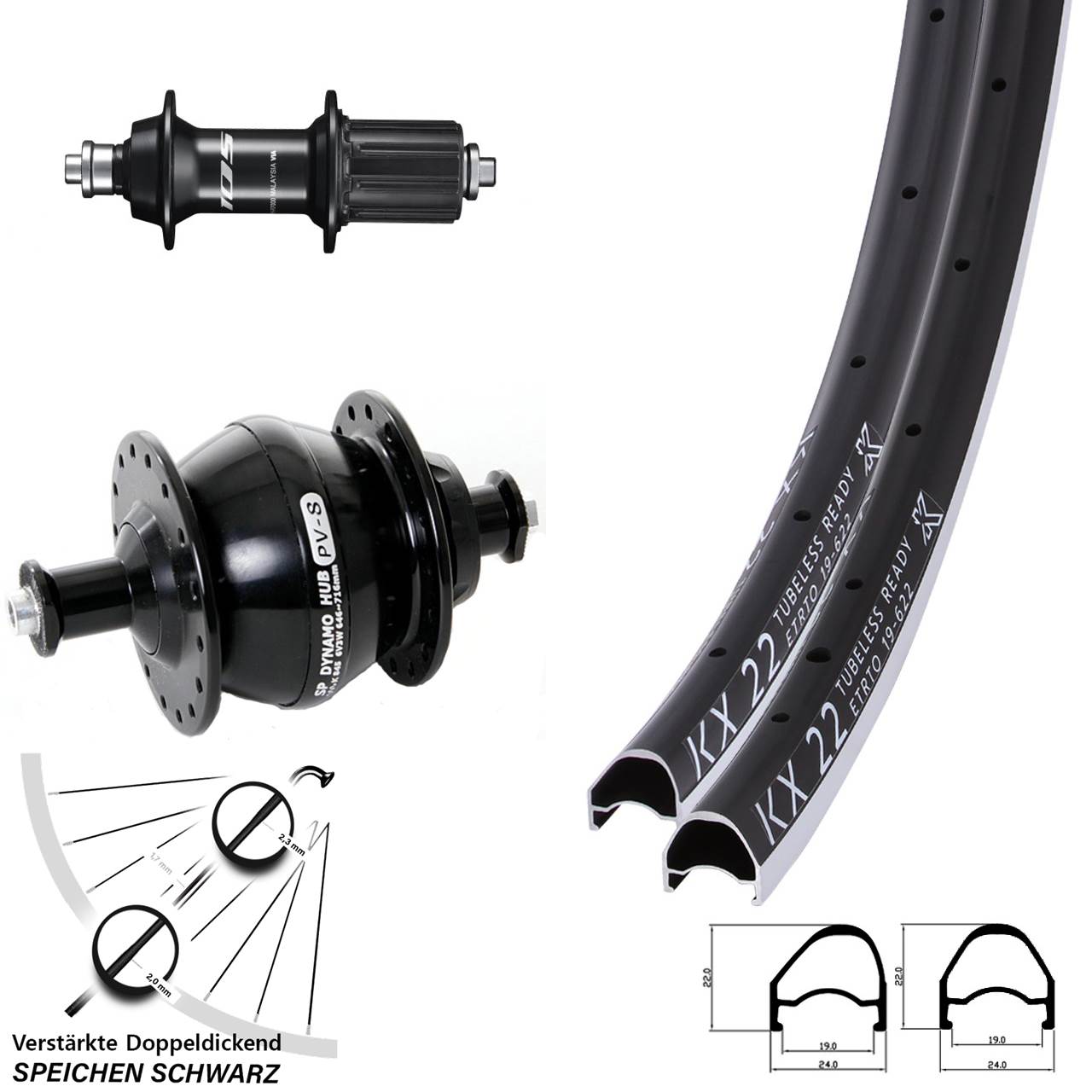 Laufradsatz 28 Zoll KX 22 OS Shimano 105 Shutter PV-8 8-12 fach HG für Schnellspanner