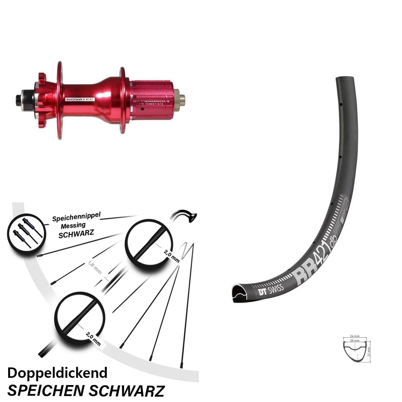 28 Zoll DT Swiss RR421 Novatec D792 6-Loch Hinterrad für Schnellspanner 8-12 fach HG