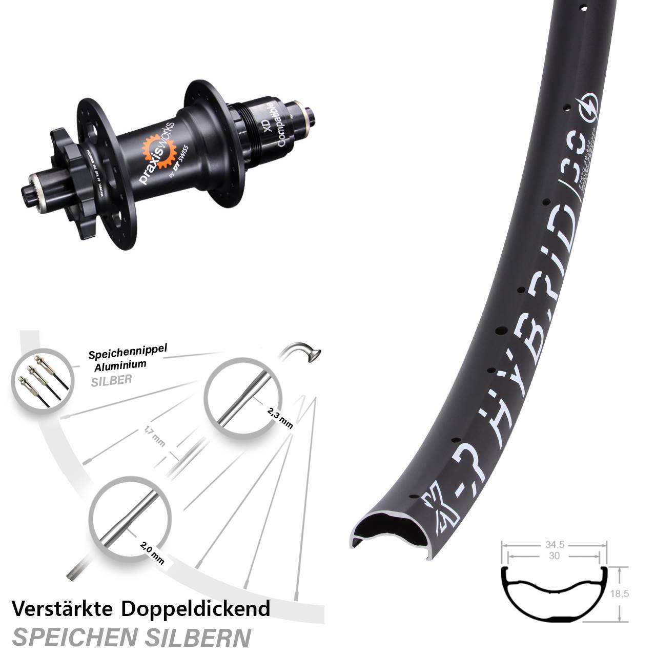 29 Zoll KX-R Hybrid 30 DT Swiss 350 6-Loch Hinterrad für Schnellspanner XD 11-12 fach