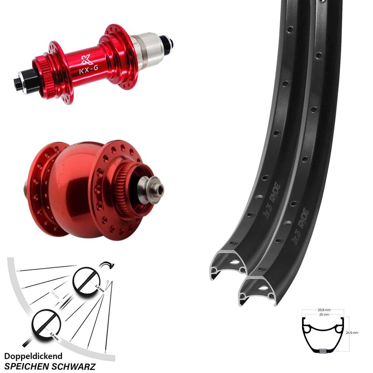 29 Zoll Ryde ZAC 25 KX-G rot SONdelux Disc Laufradsatz QR XDR