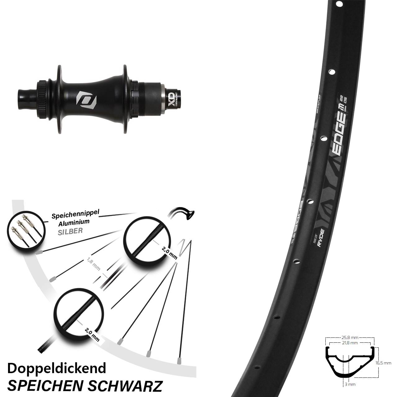 29 Zoll Hinterrad Syncros Boost Sram XD Ryde Edge M22 OS Centerlock