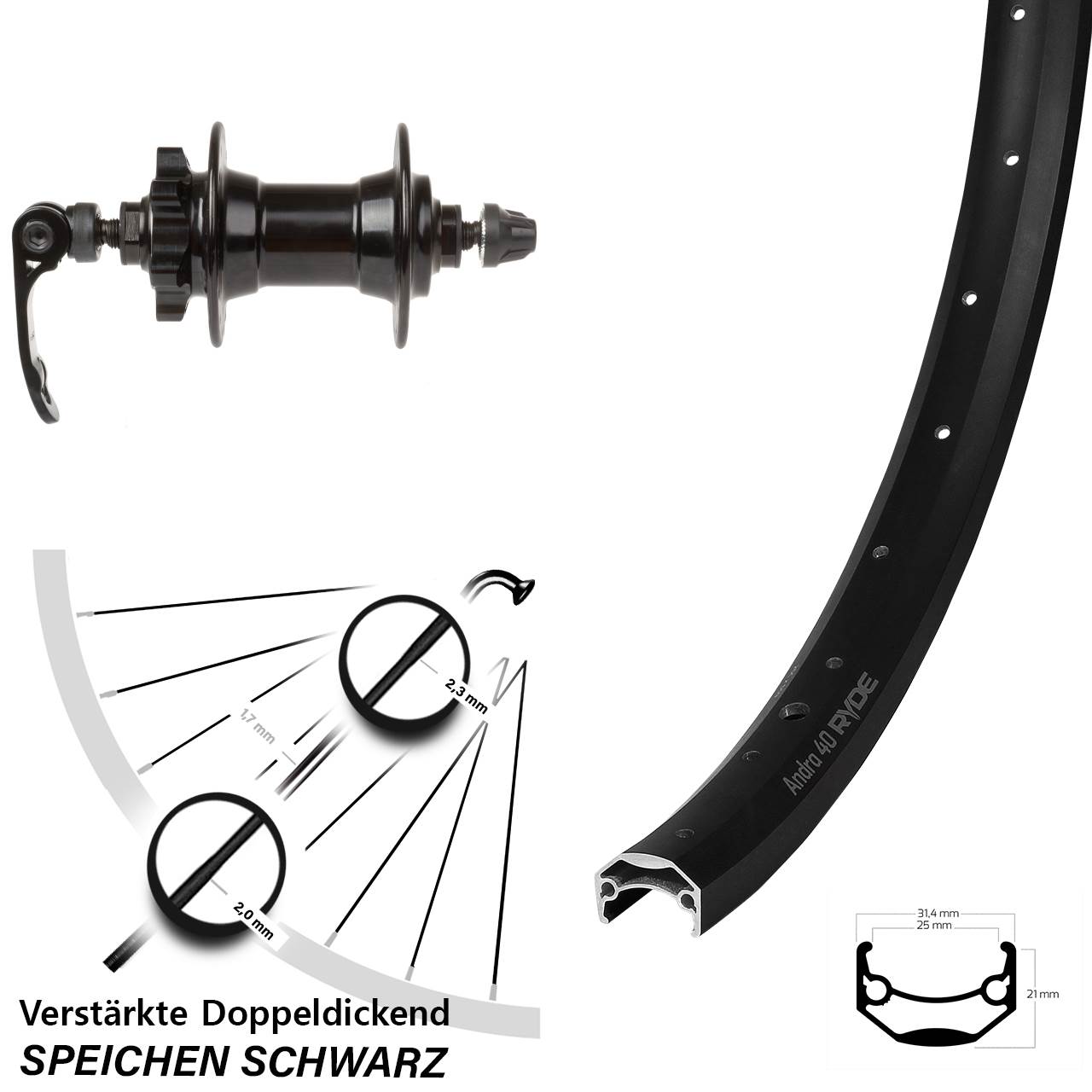 Ryde Andra 40 Disc Novatec 20 Zoll 6-Loch Vorderrad QR