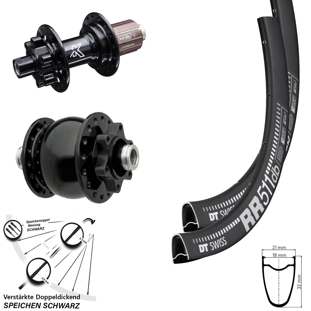 6-Loch Laufradsatz DT Swiss RR 511 KX-M Shimano Anti-Bite Son 28 Zoll 8-12 fach 12x100/142