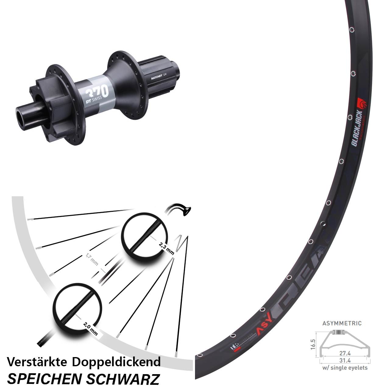 Rodi Ready 27 DT Swiss 370 650B Hinterrad 12x148 Boost 6-Loch 8-11 fach HG