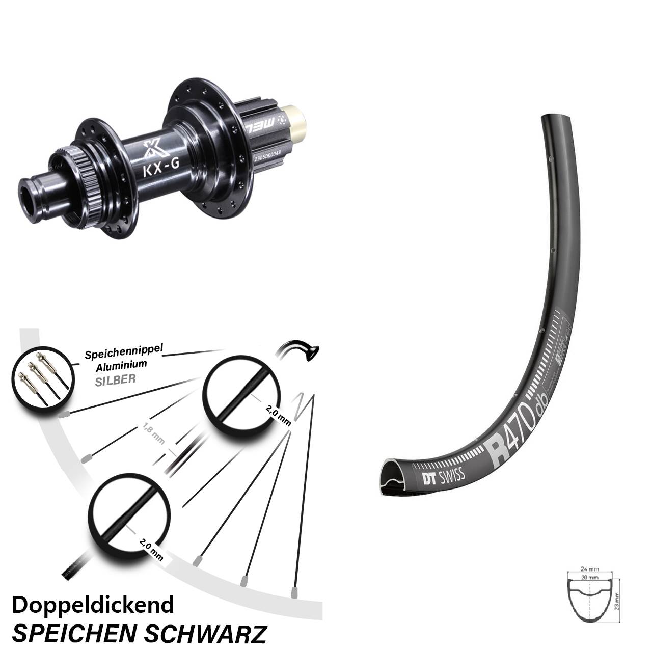28 Zoll Hinteres Rad DT Swiss R 470 Disc KX-G 12x142 mm Campagnolo N3W Centerlock