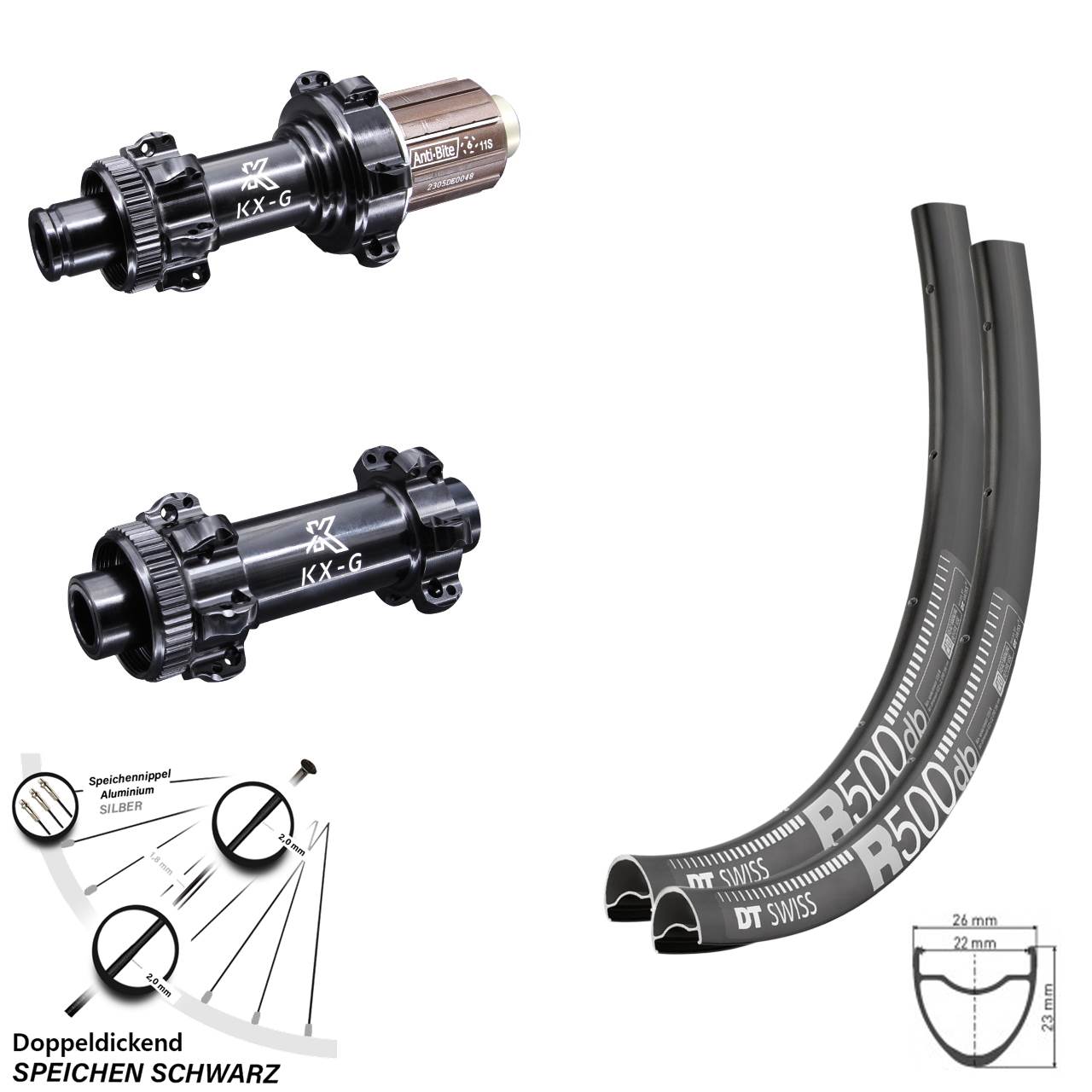 DT Swiss R 500 Disc Laufradsatz 28 Zoll KX-G 12x100/142 mm Straightpull 11-12 fach