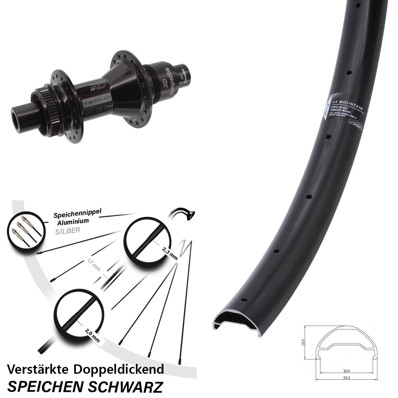Hinterrad Centerlock 12x142 29 Zoll KX Mountain TR DT Swiss 370 XD 11-12 fach