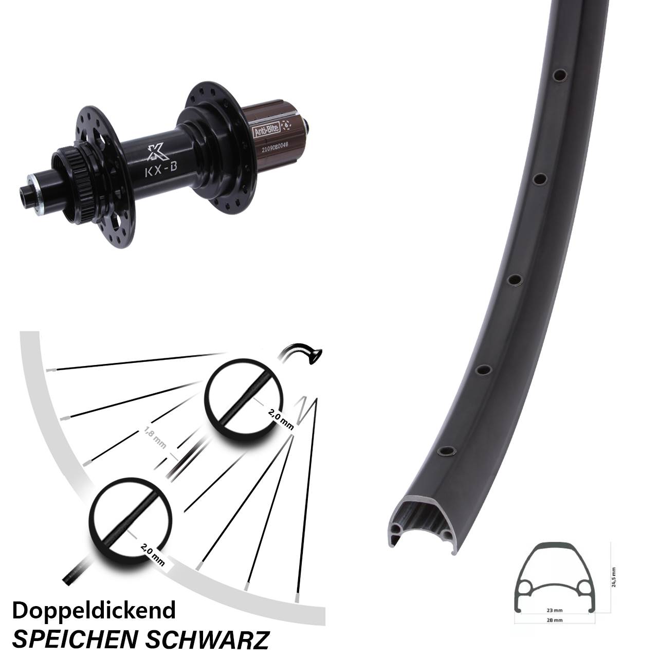 Hinterrad Centerlock 29 Zoll Ambrosio Sport KX-B 8-12 fach HG für Schnellspanner Boost