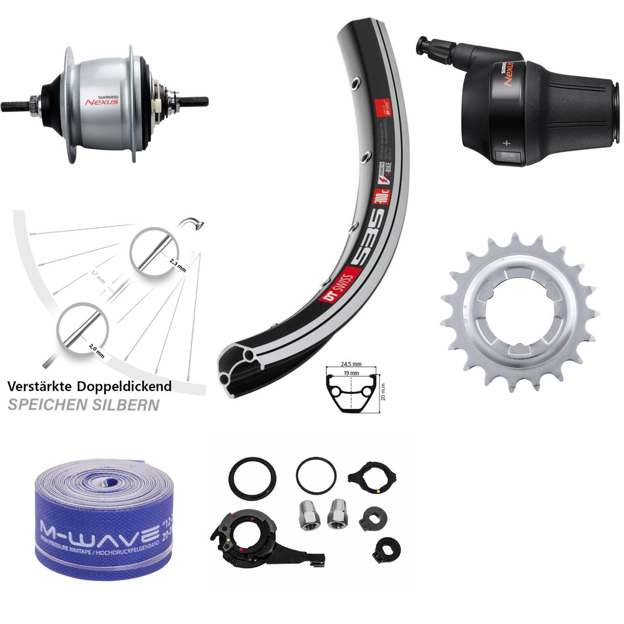 28 Zoll DT Swiss 535 Shimano Nexus 8 Gang Hinterrad mit Freilauf