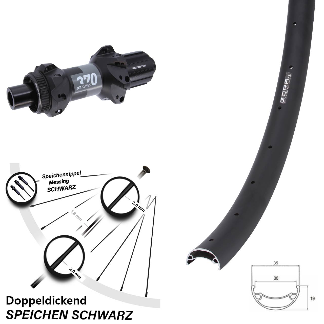 Hinterrad Centerlock 29 Zoll Gora 30 DT Swiss 370 Straightpull 8-11 fach HG 12x148
