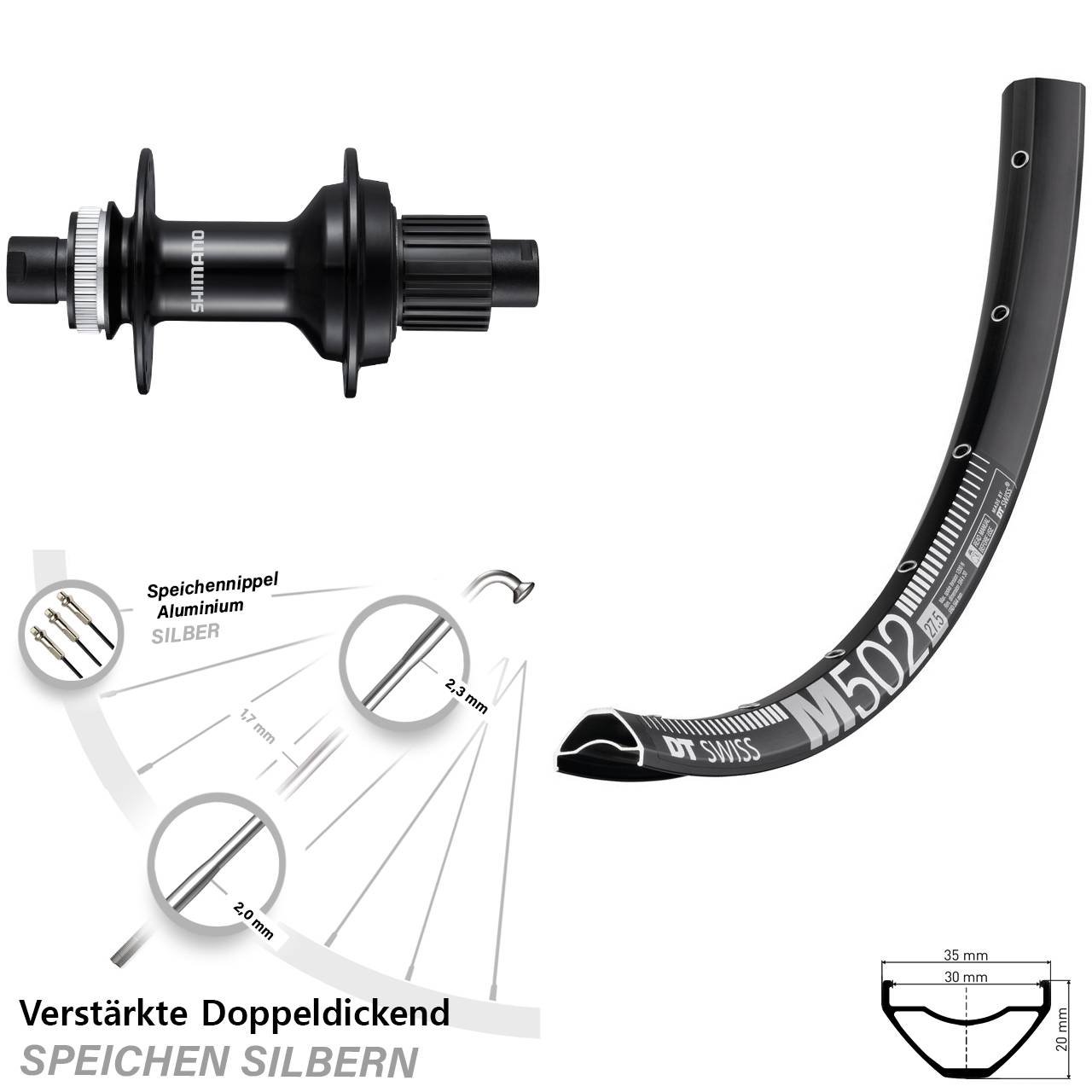 Centerlock Hinterrad 12x148 29 Zoll DT Swiss M502 Shimano FH-MT510B Micro Spline