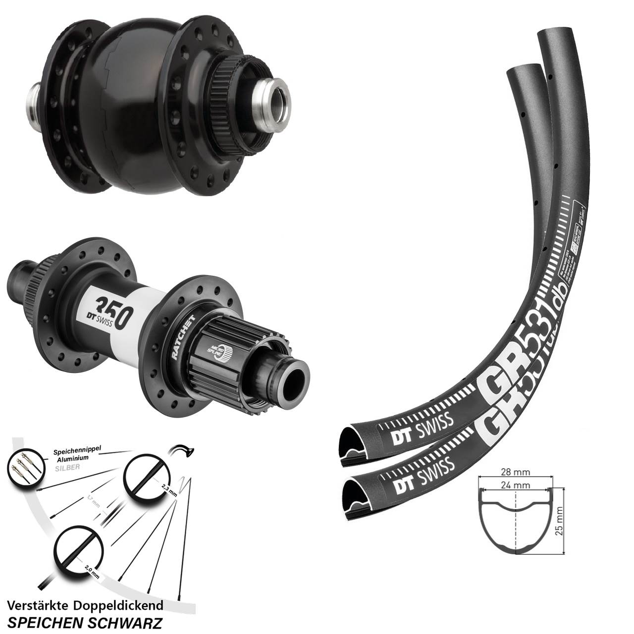 27,5 Zoll DT Swiss GR531 350 SON delux Micro Spline Centerlock Laufradsatz 12x100/142