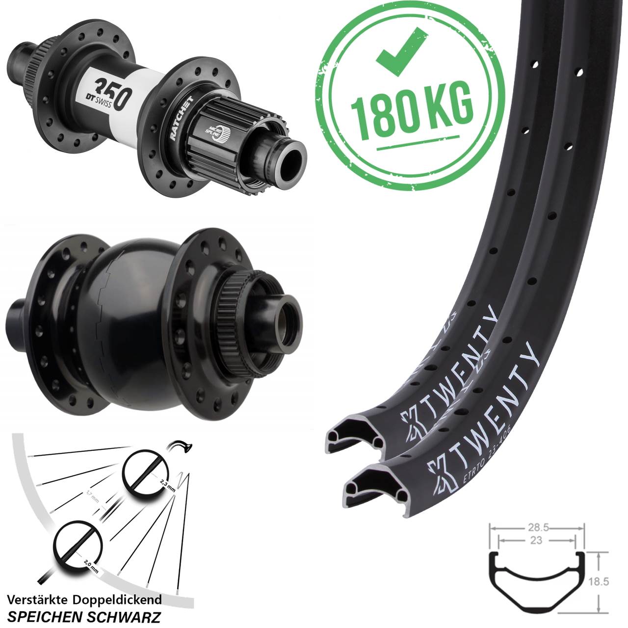 20 Zoll KX Twenty DT Swiss 350 SON 28 Boost Disc Laufradsatz Boost Micro Spline