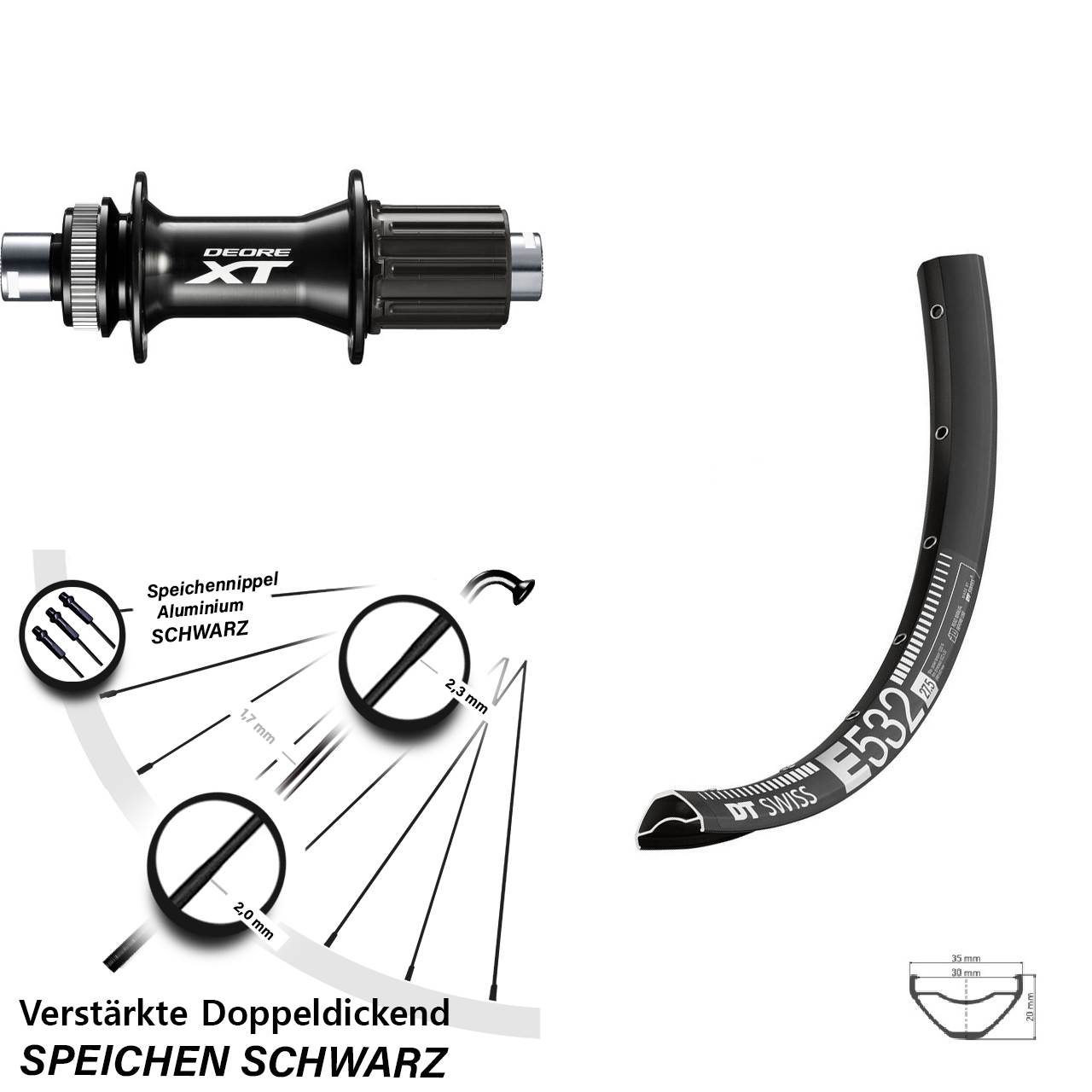 DT Swiss E532 Shimano XT FH-M8010-B 29 Zoll Hinterrad Centerlock 12x148 8-11 fach